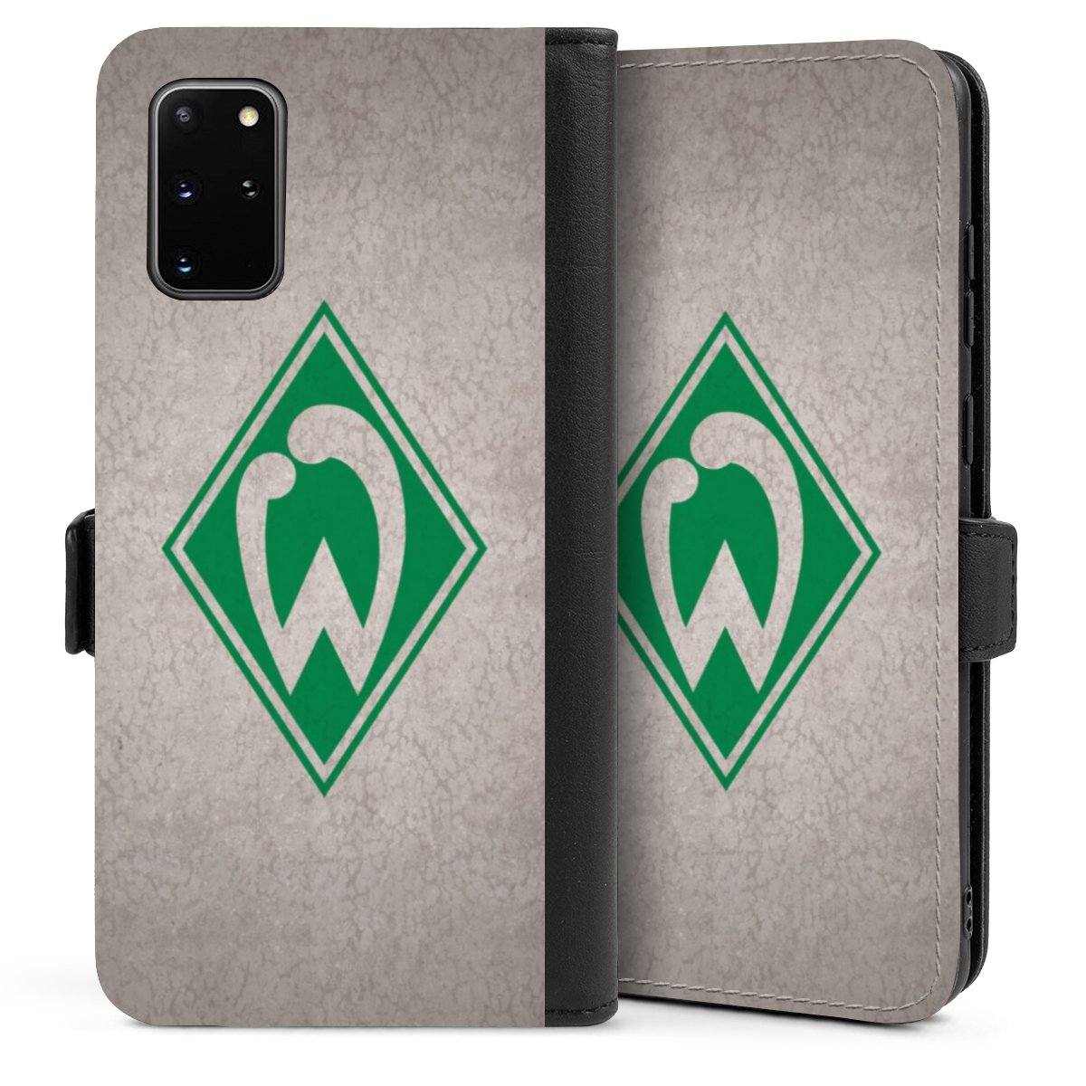 Galaxy S20 Plus Handy Klapphülle Handyhülle aus Kunst Leder schwarz Flip Case Sv Werder Bremen Concrete Official Licensed Product Sideflip mit Lasche