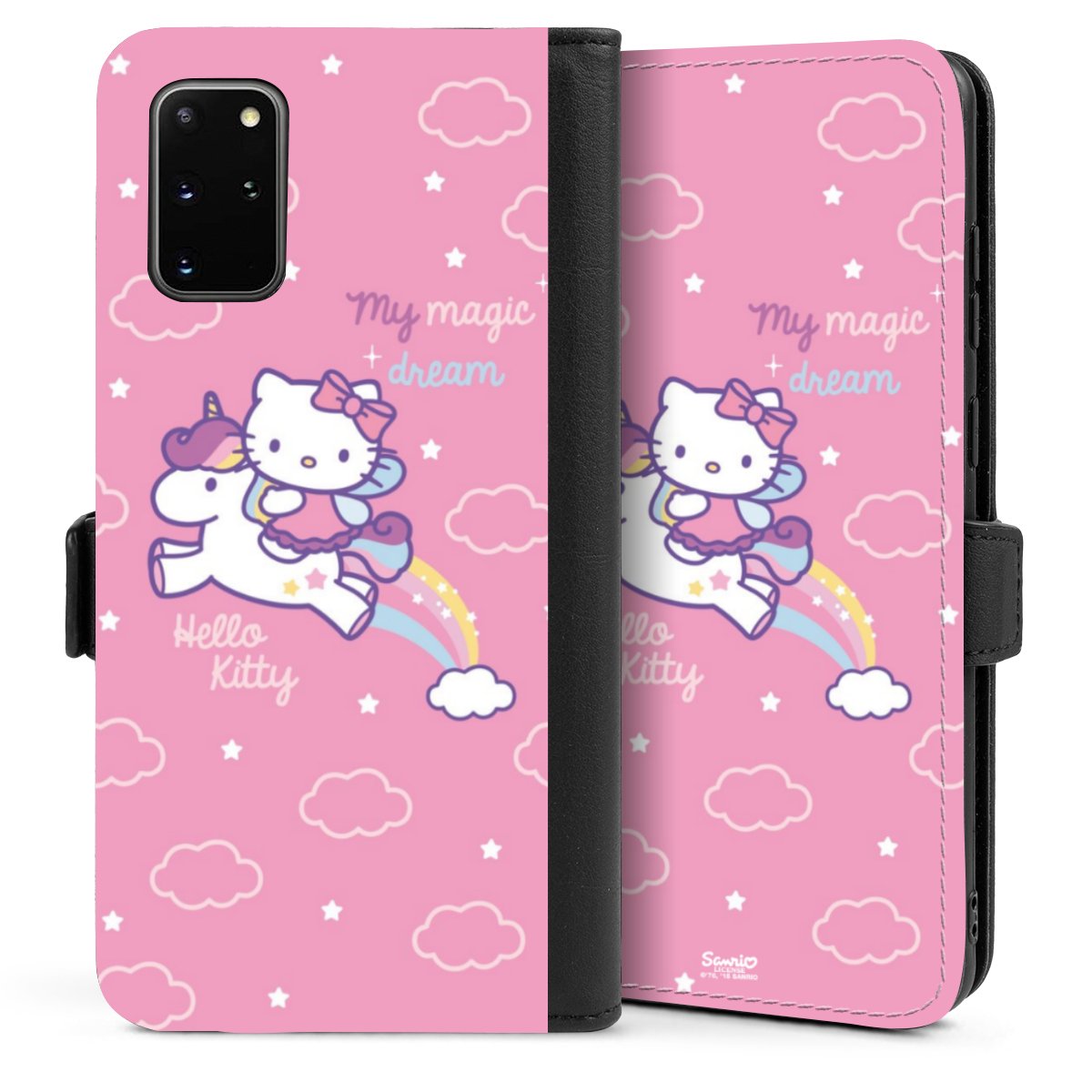 Galaxy S20 Plus Handy Klapphülle Handyhülle aus Kunst Leder schwarz Flip Case Einhorn Official Licensed Product Hello Kitty Sideflip mit Lasche