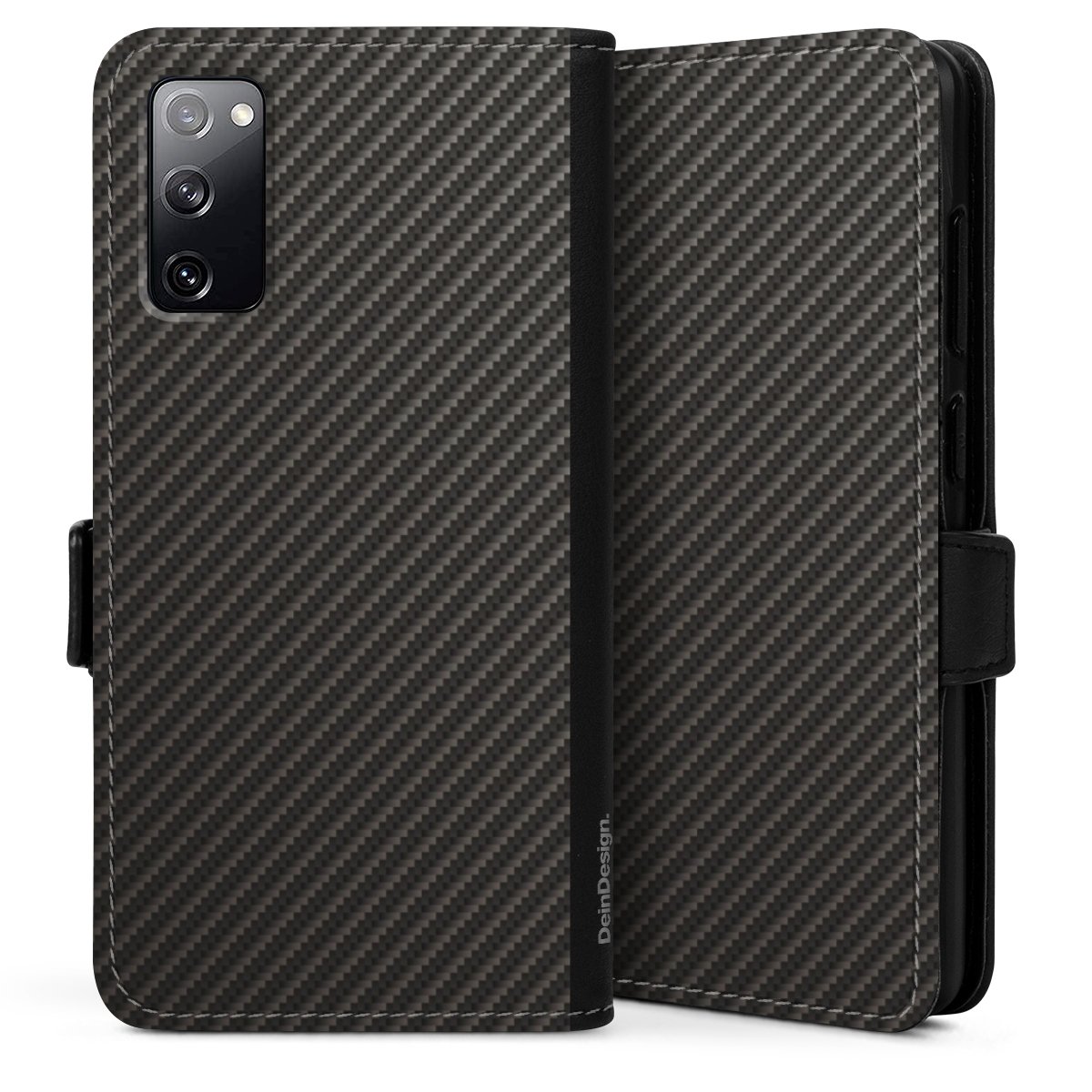 Galaxy S20 Handy Klapphülle Handyhülle aus Kunst Leder schwarz Flip Case Metallic Look Carbon Muster Sideflip mit Lasche