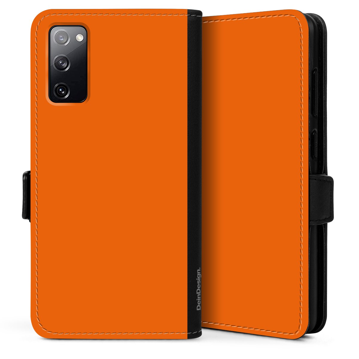 Galaxy S20 Handy Klapphülle Handyhülle aus Kunst Leder schwarz Flip Case Orange Colour Unicoloured Sideflip mit Lasche