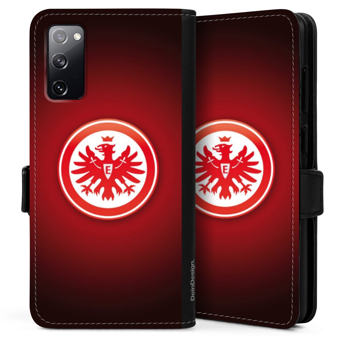 Galaxy S20 Handy Klapphülle Handyhülle aus Kunst Leder schwarz Flip Case Eintracht Frankfurt Official Licensed Product Coat Of Arms Sideflip mit Lasche