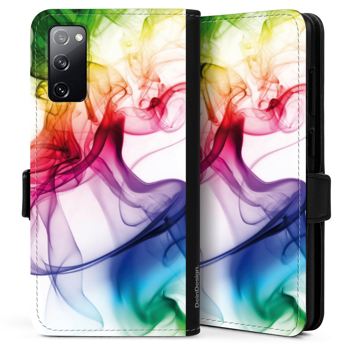 Galaxy S20 Handy Klapphülle Handyhülle aus Kunst Leder schwarz Flip Case Water Colour Rainbow Sideflip mit Lasche