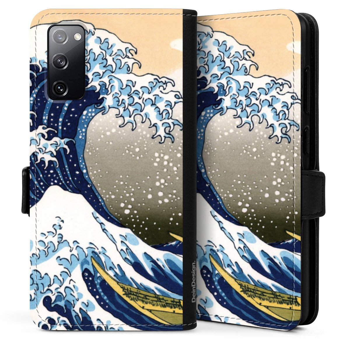 Galaxy S20 Handy Klapphülle Handyhülle aus Kunst Leder schwarz Flip Case Kunst Katsushika Hokusai Die Große Welle Vor Kanagawa Sideflip mit Lasche