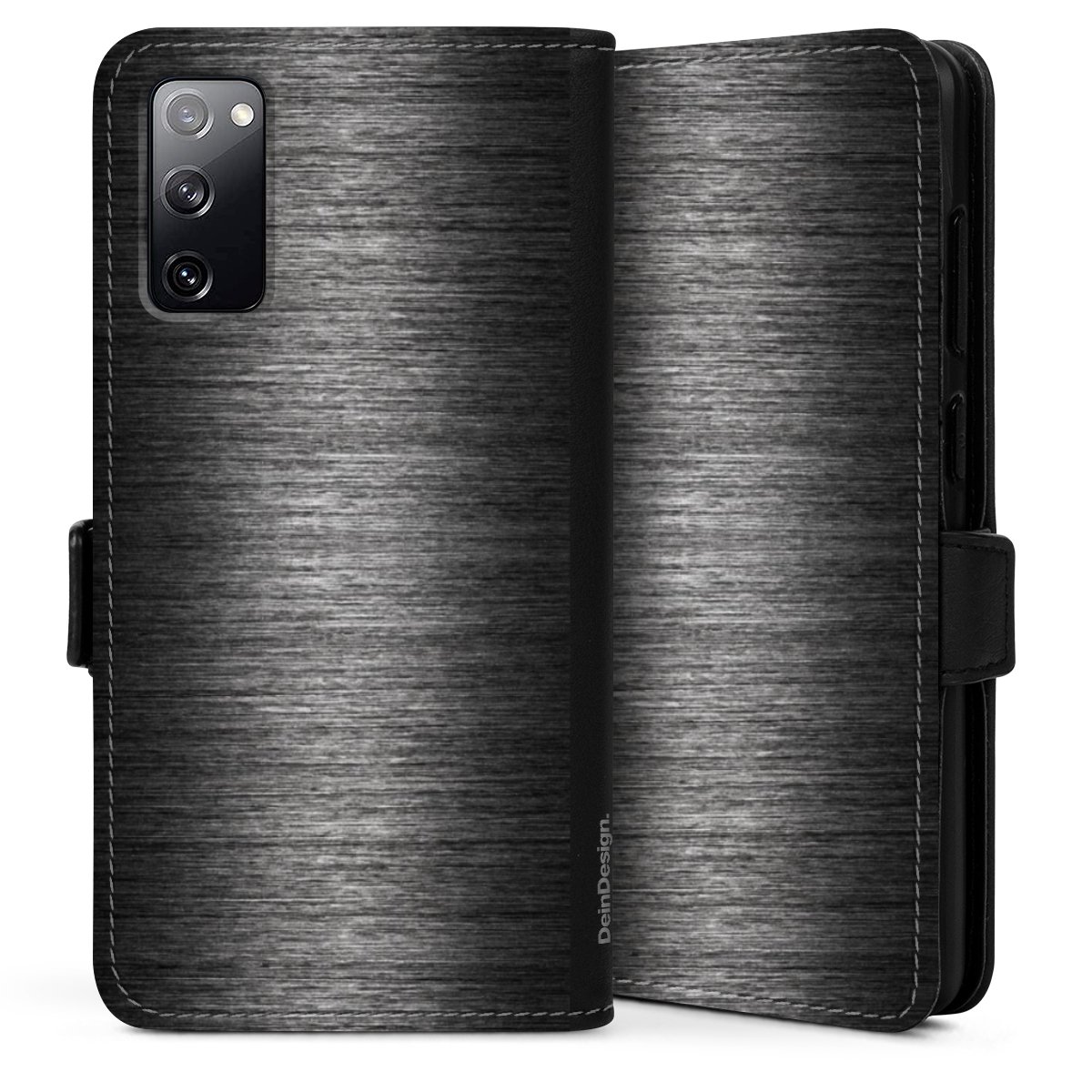 Galaxy S20 Handy Klapphülle Handyhülle aus Kunst Leder schwarz Flip Case Metallic Look Anthracite Metal Sideflip mit Lasche