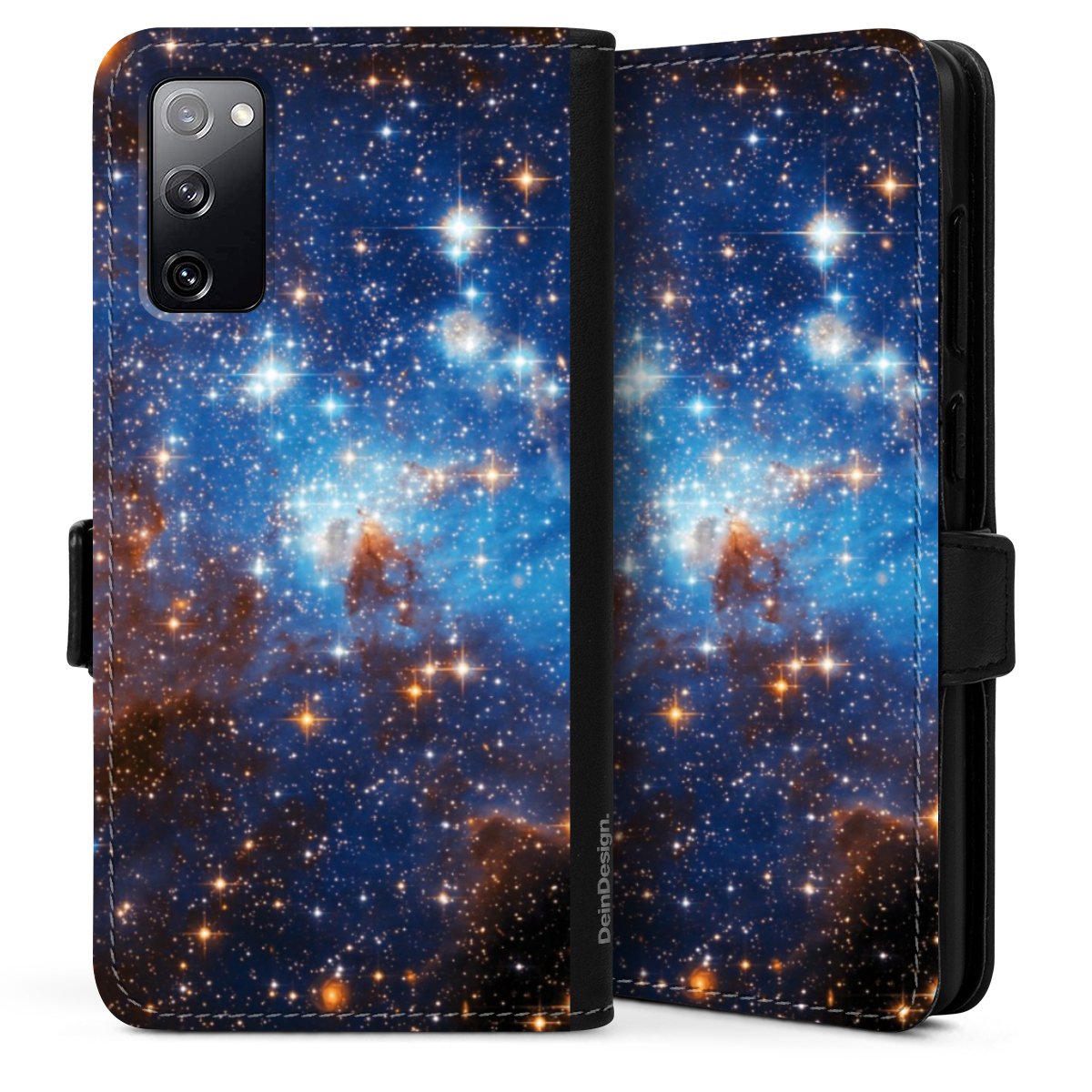 Galaxy S20 Handy Klapphülle Handyhülle aus Kunst Leder schwarz Flip Case Star Weltall Galaxy Sideflip mit Lasche