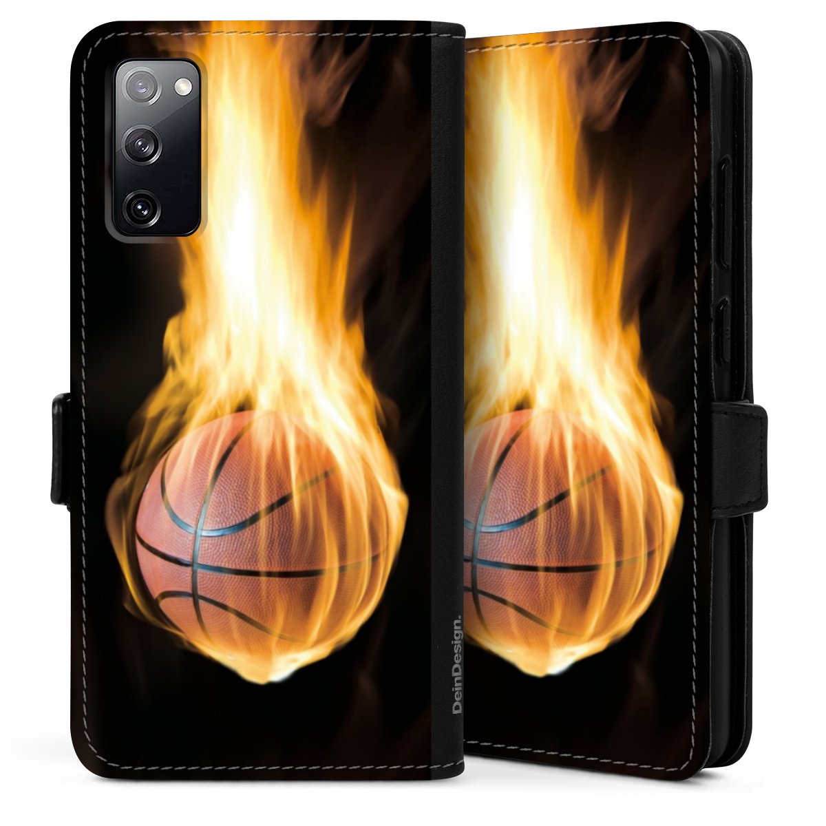 Galaxy S20 Handy Klapphülle Handyhülle aus Kunst Leder schwarz Flip Case Basketball Sports Fire Sideflip mit Lasche