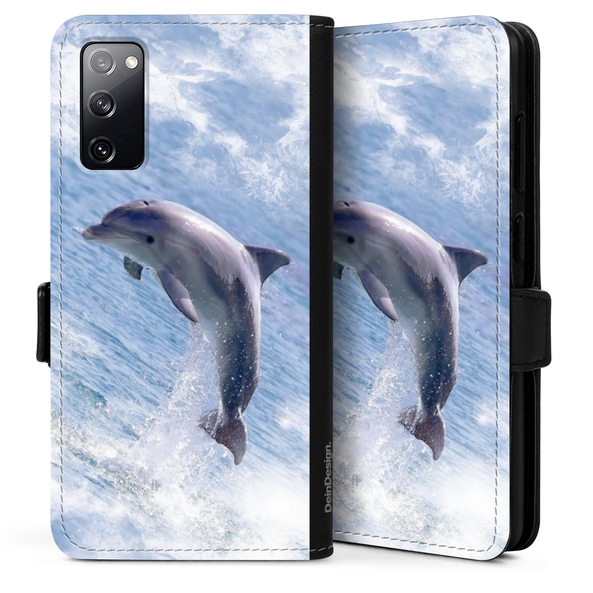 Galaxy S20 Handy Klapphülle Handyhülle aus Kunst Leder schwarz Flip Case Dolphin Ocean Wale Sideflip mit Lasche