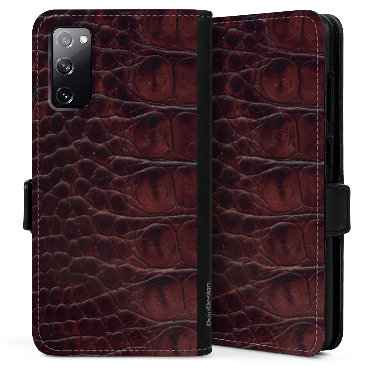 Galaxy S20 Handy Klapphülle Handyhülle aus Kunst Leder schwarz Flip Case Crocodile Animal Print Leather Sideflip mit Lasche