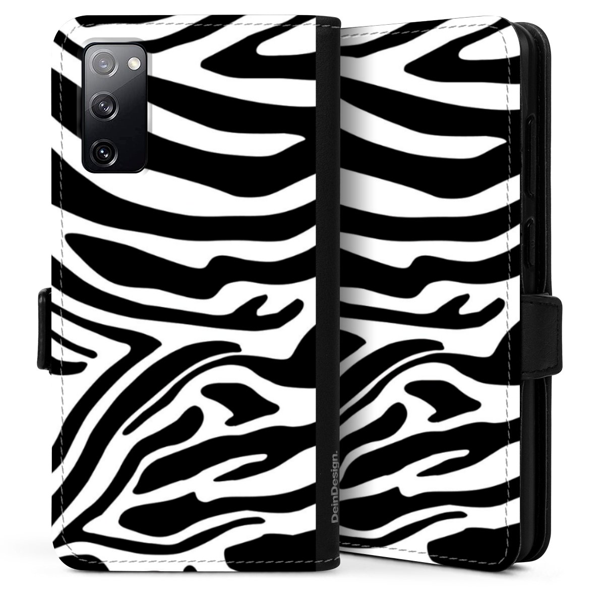 Galaxy S20 Handy Klapphülle Handyhülle aus Kunst Leder schwarz Flip Case Zebra Animal Look Animal Print Sideflip mit Lasche