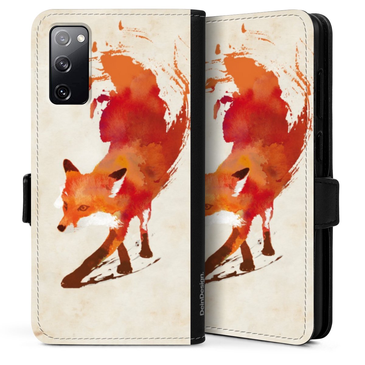 Galaxy S20 Handy Klapphülle Handyhülle aus Kunst Leder schwarz Flip Case Fox Graphic Sideflip mit Lasche