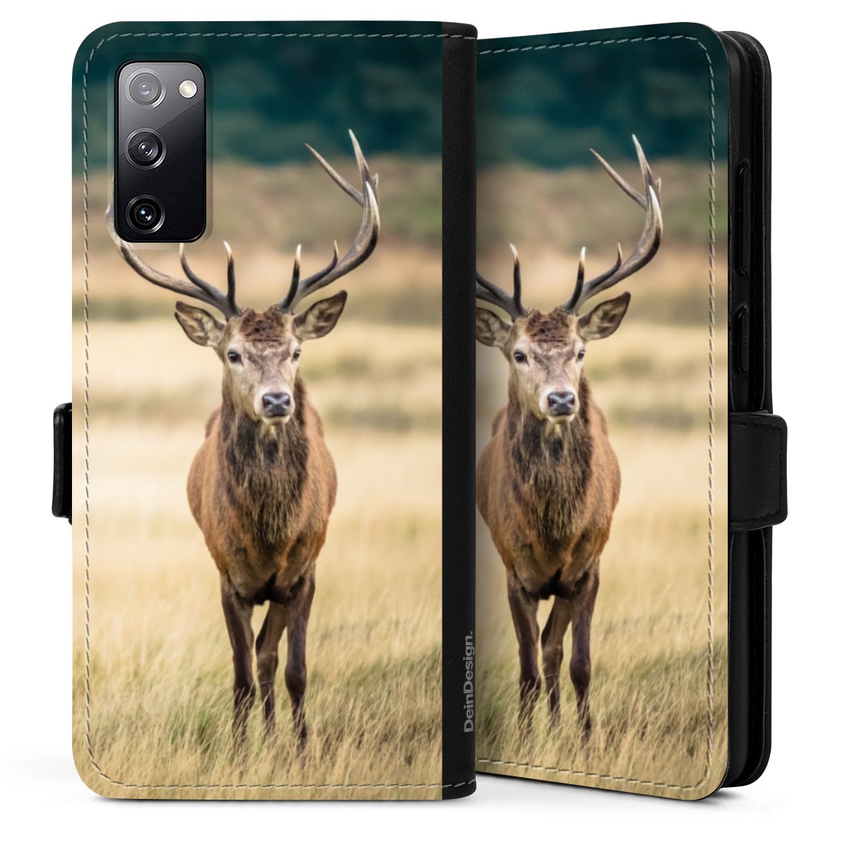 Galaxy S20 Handy Klapphülle Handyhülle aus Kunst Leder schwarz Flip Case Deer Meadow Forrest Sideflip mit Lasche