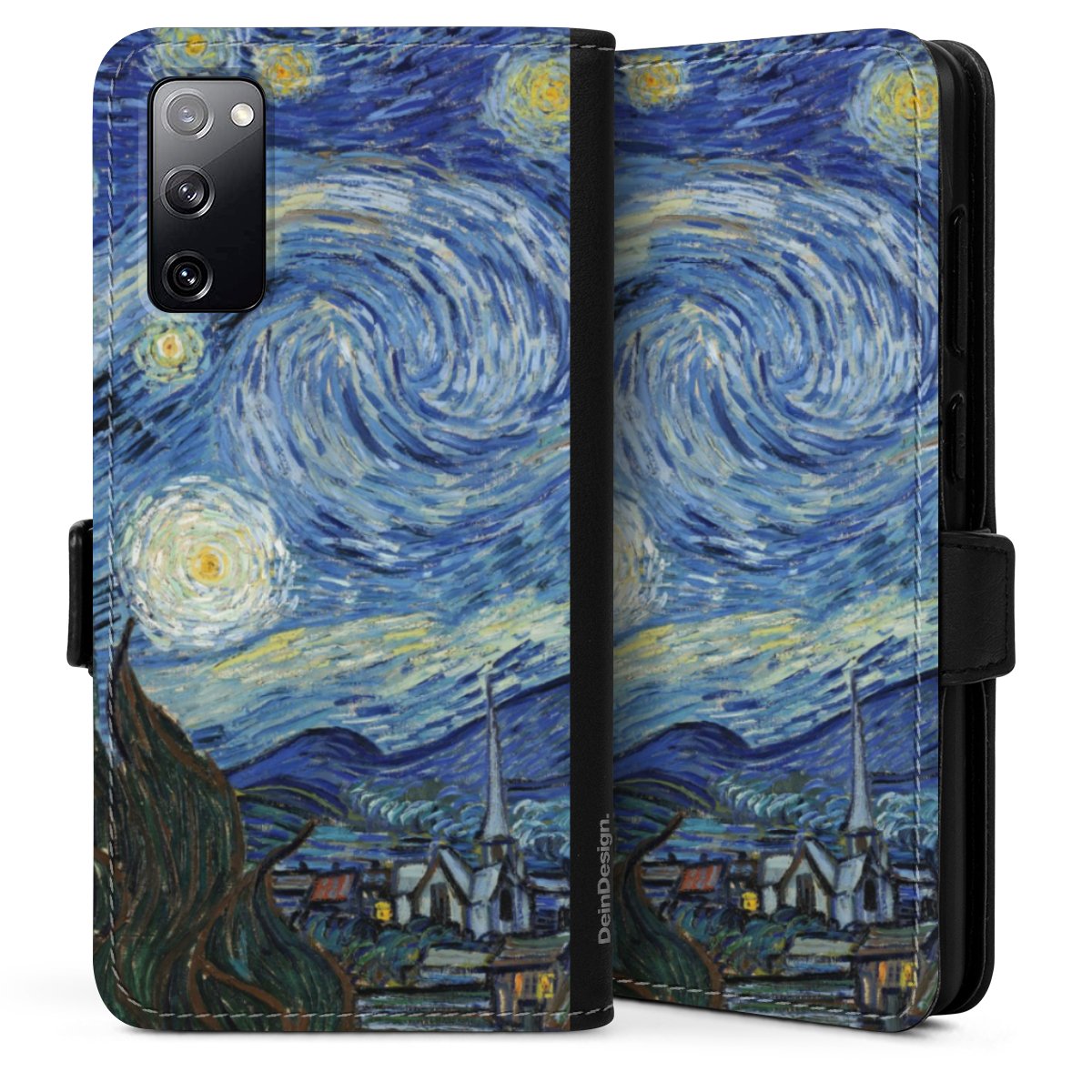 Galaxy S20 Handy Klapphülle Handyhülle aus Kunst Leder schwarz Flip Case The Starry Night Kunst Vincent Van Gogh Sideflip mit Lasche