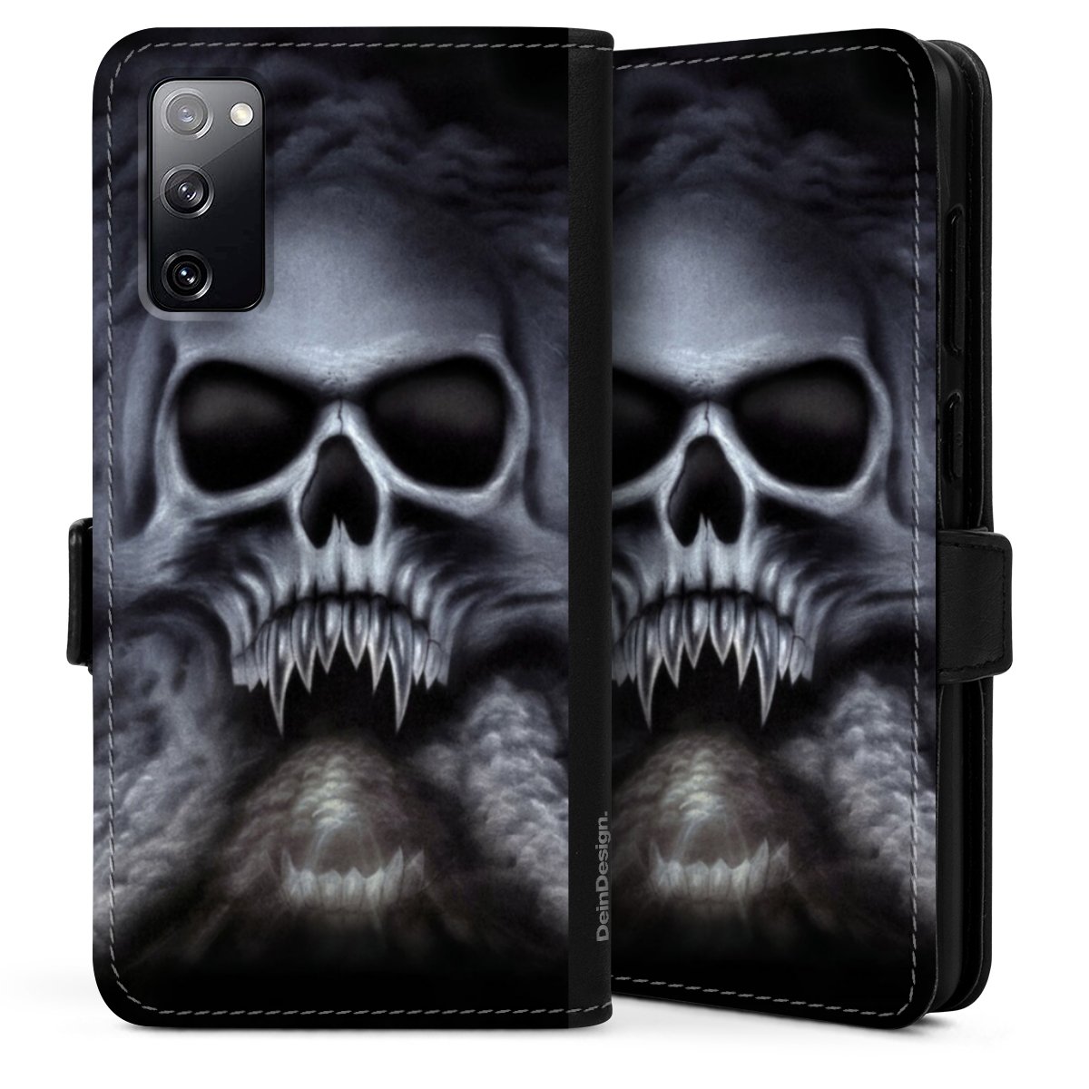 Galaxy S20 Handy Klapphülle Handyhülle aus Kunst Leder schwarz Flip Case Totenkopf Skull Sideflip mit Lasche