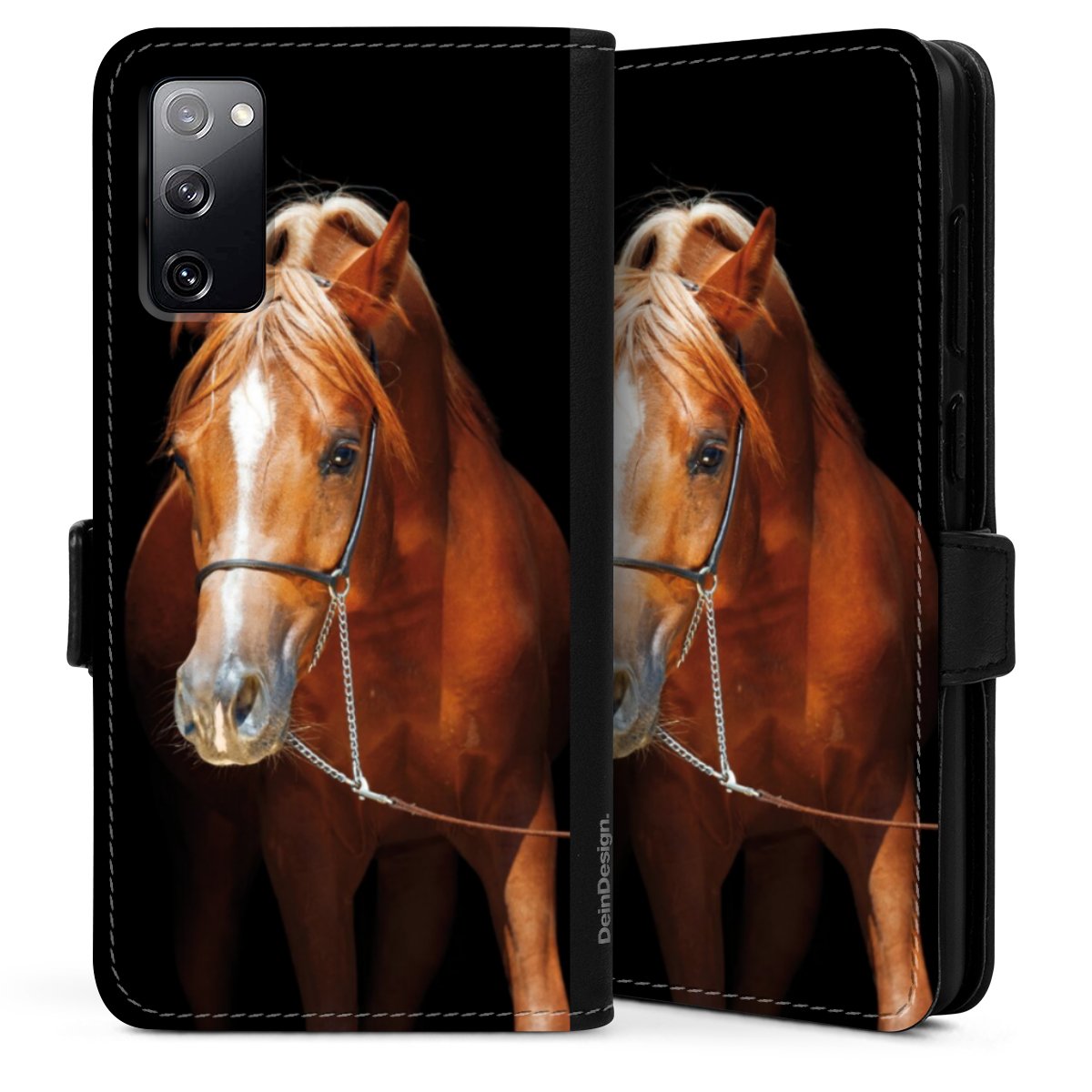 Galaxy S20 Handy Klapphülle Handyhülle aus Kunst Leder schwarz Flip Case Mare Horse Hobby Sideflip mit Lasche