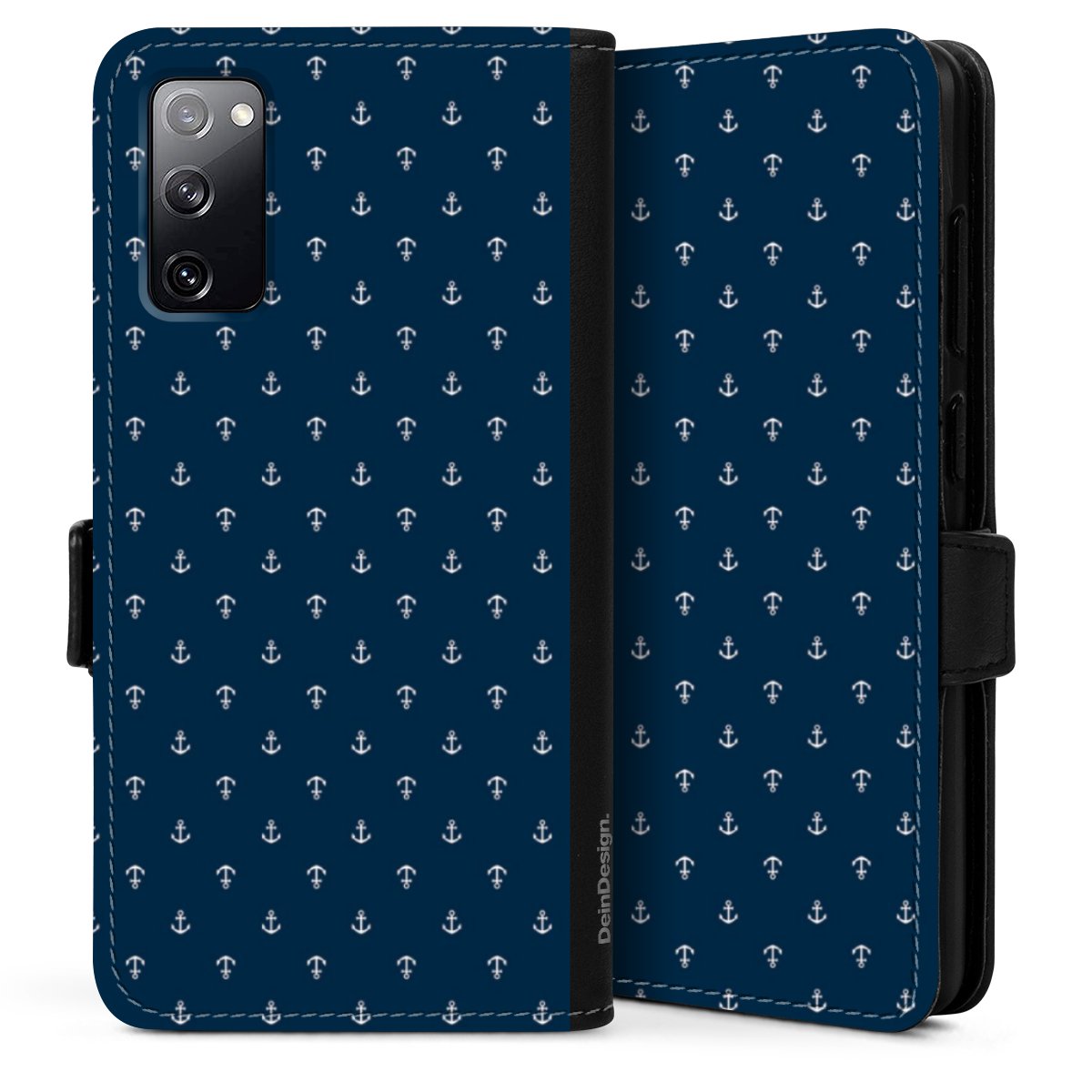 Galaxy S20 Handy Klapphülle Handyhülle aus Kunst Leder schwarz Flip Case Muster Anchor Sail Sideflip mit Lasche