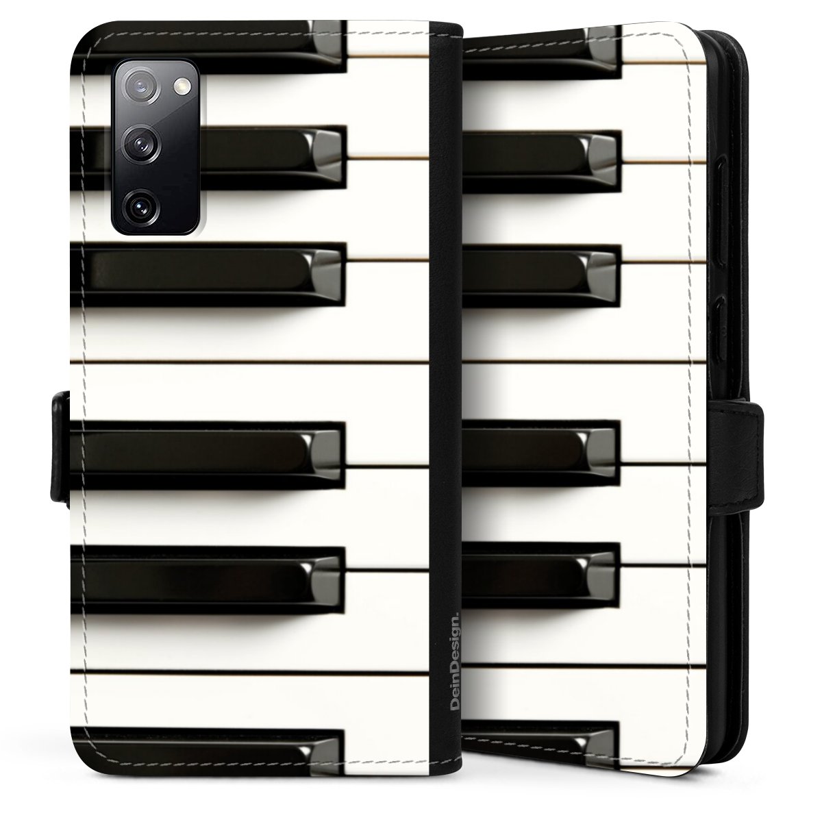 Galaxy S20 Handy Klapphülle Handyhülle aus Kunst Leder schwarz Flip Case Klavier Piano Music Sideflip mit Lasche