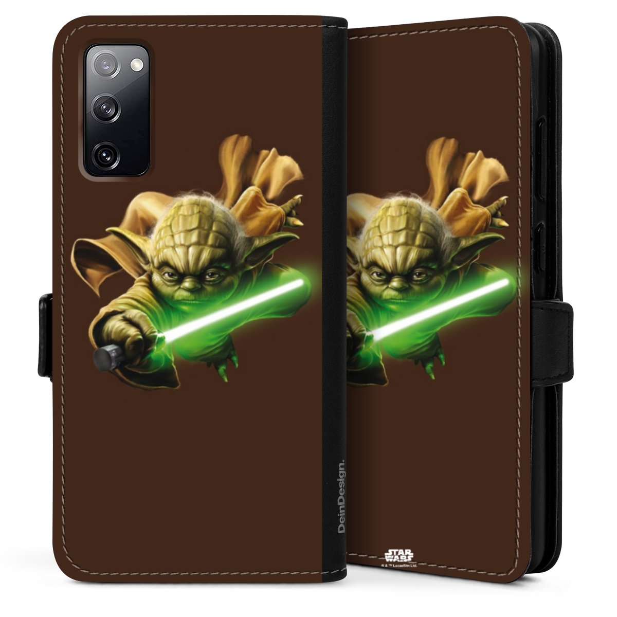 Galaxy S20 Handy Klapphülle Handyhülle aus Kunst Leder schwarz Flip Case Yoda Merchandise Star Wars Sideflip mit Lasche