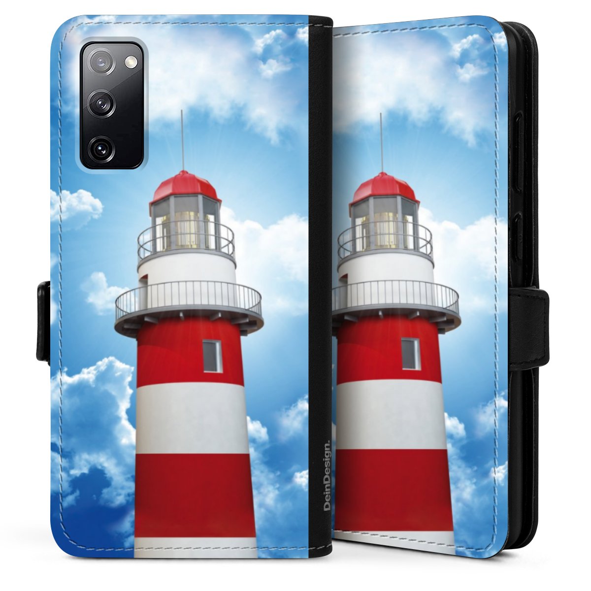 Galaxy S20 Handy Klapphülle Handyhülle aus Kunst Leder schwarz Flip Case Lighthouse Sky Cloud Sideflip mit Lasche