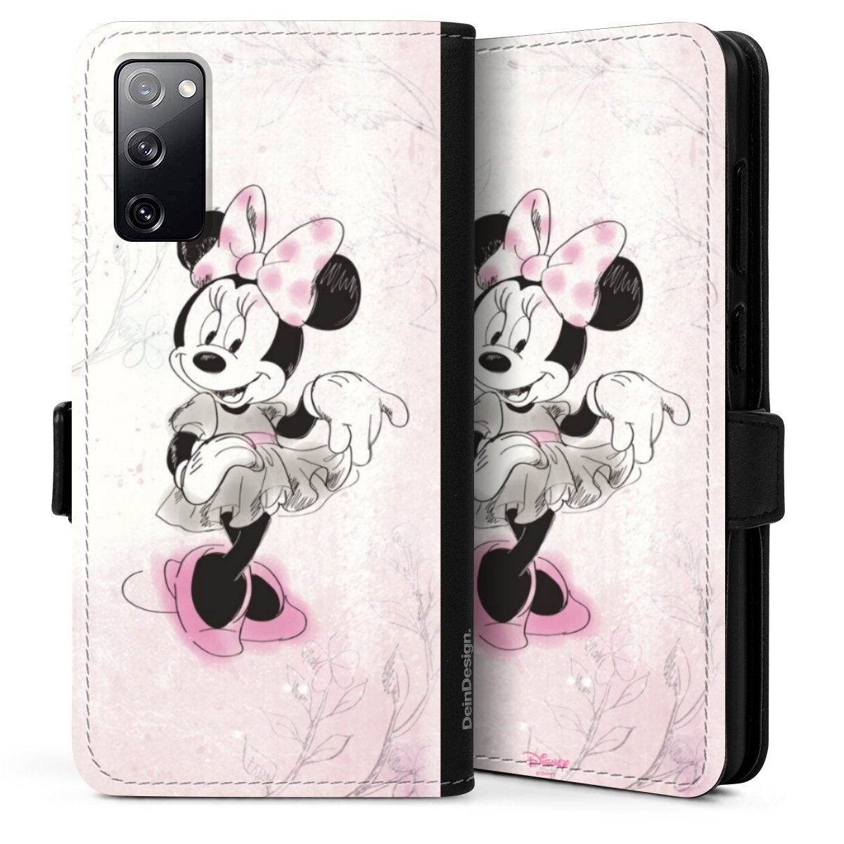 Galaxy S20 Handy Klapphülle Handyhülle aus Kunst Leder schwarz Flip Case Disney Minnie Mouse Vintage Sideflip mit Lasche