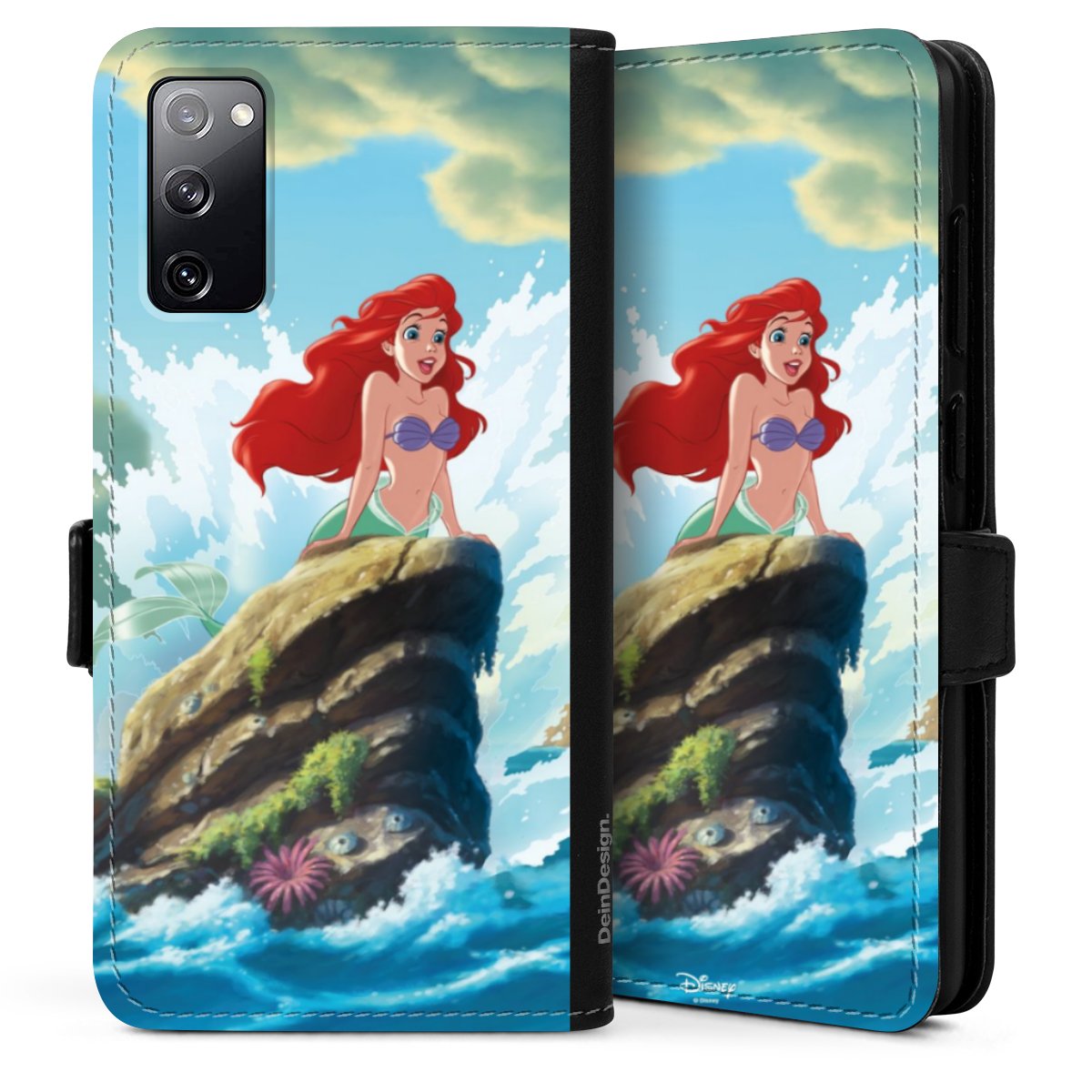 Galaxy S20 Handy Klapphülle Handyhülle aus Kunst Leder schwarz Flip Case Mermaid Arielle Die Meerjungfrau Official Licensed Product Sideflip mit Lasche