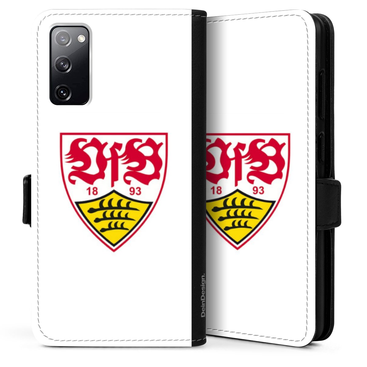 Galaxy S20 Handy Klapphülle Handyhülle aus Kunst Leder schwarz Flip Case Logo Official Licensed Product Vfb Stuttgart Sideflip mit Lasche