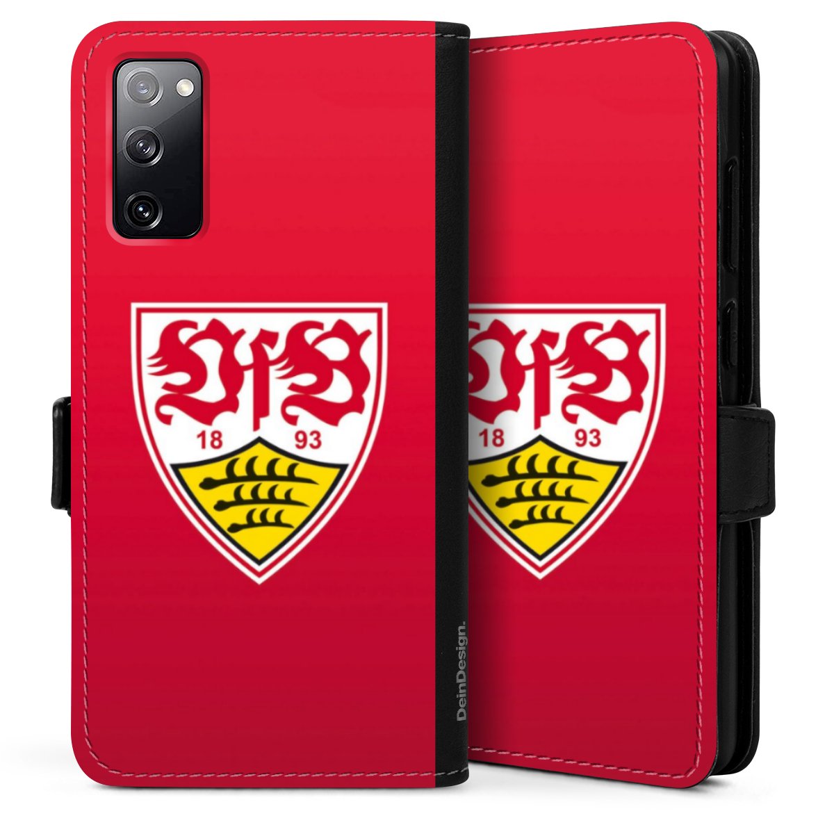 Galaxy S20 Handy Klapphülle Handyhülle aus Kunst Leder schwarz Flip Case Official Licensed Product Vfb Stuttgart Sideflip mit Lasche