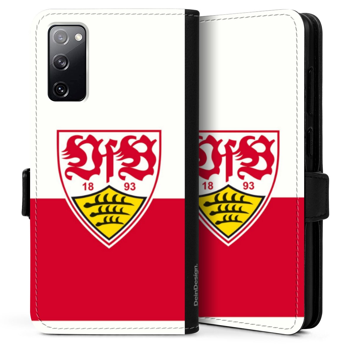 Galaxy S20 Handy Klapphülle Handyhülle aus Kunst Leder schwarz Flip Case Official Licensed Product Logo Vfb Stuttgart Sideflip mit Lasche