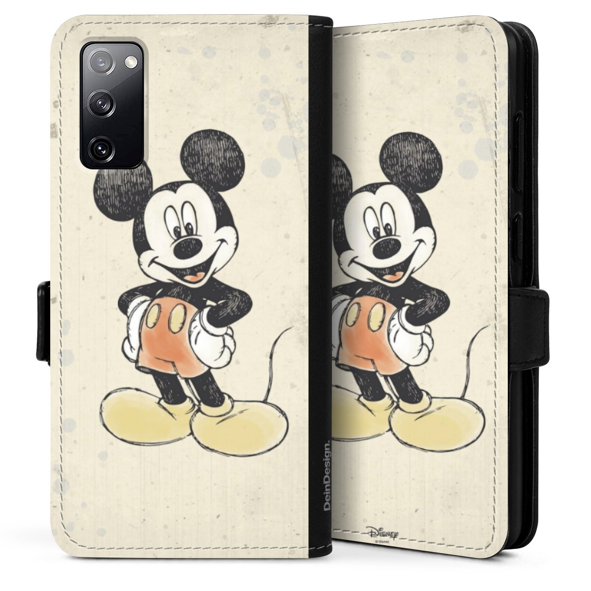 Galaxy S20 Handy Klapphülle Handyhülle aus Kunst Leder schwarz Flip Case Water Colour Mickey & Minnie Mouse Official Licensed Product Sideflip mit Lasche