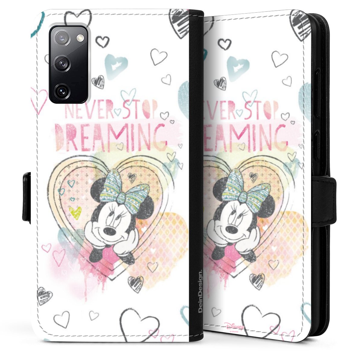 Galaxy S20 Handy Klapphülle Handyhülle aus Kunst Leder schwarz Flip Case Disney Official Licensed Product Minnie Mouse Sideflip mit Lasche