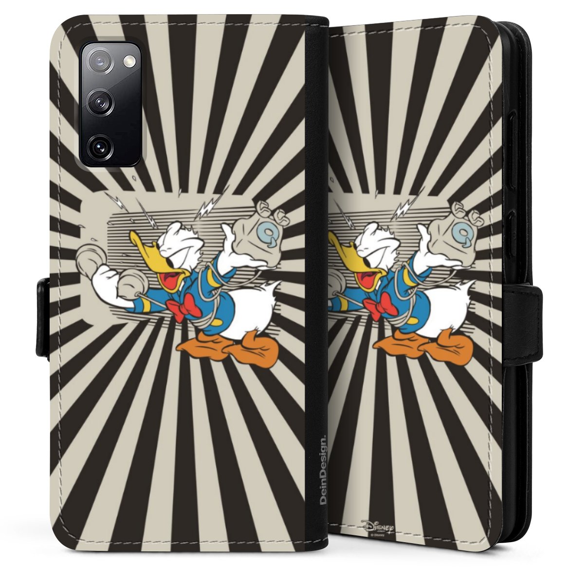 Galaxy S20 Handy Klapphülle Handyhülle aus Kunst Leder schwarz Flip Case Donald Duck Disney Official Licensed Product Sideflip mit Lasche