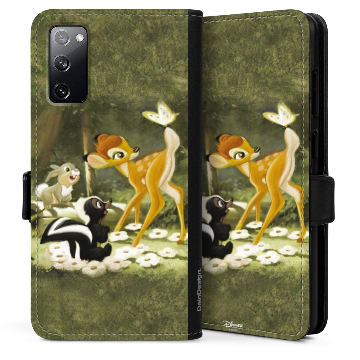 Galaxy S20 Handy Klapphülle Handyhülle aus Kunst Leder schwarz Flip Case Disney Official Licensed Product Bambi Sideflip mit Lasche