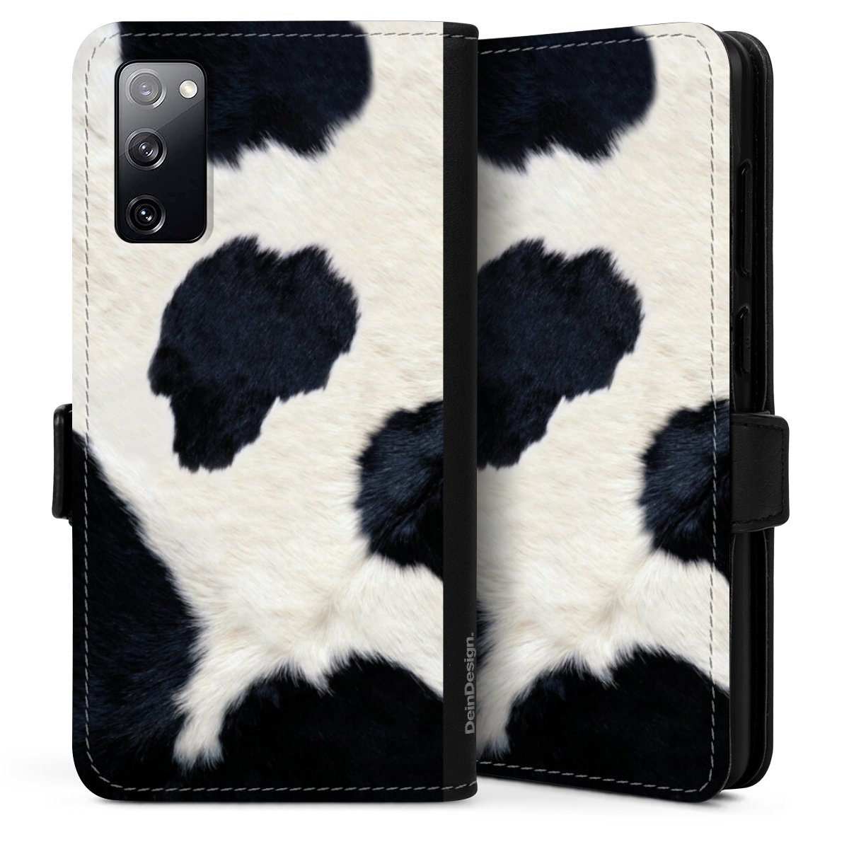 Galaxy S20 Handy Klapphülle Handyhülle aus Kunst Leder schwarz Flip Case Animal Look Animal Print Cow Skin Sideflip mit Lasche