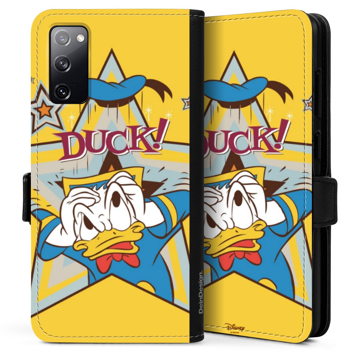 Galaxy S20 Handy Klapphülle Handyhülle aus Kunst Leder schwarz Flip Case Official Licensed Product Donald Duck Disney Sideflip mit Lasche