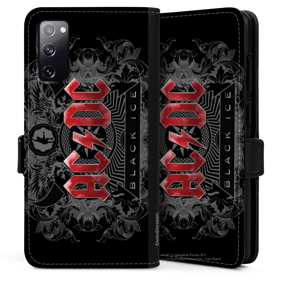 Galaxy S20 Handy Klapphülle Handyhülle aus Kunst Leder schwarz Flip Case Merchandise Black Ice Acdc Sideflip mit Lasche