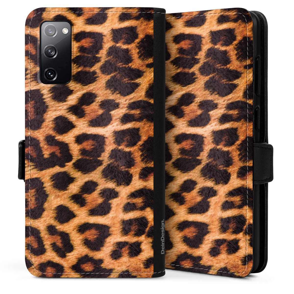 Galaxy S20 Handy Klapphülle Handyhülle aus Kunst Leder schwarz Flip Case Animal Print Leopard Fur Sideflip mit Lasche