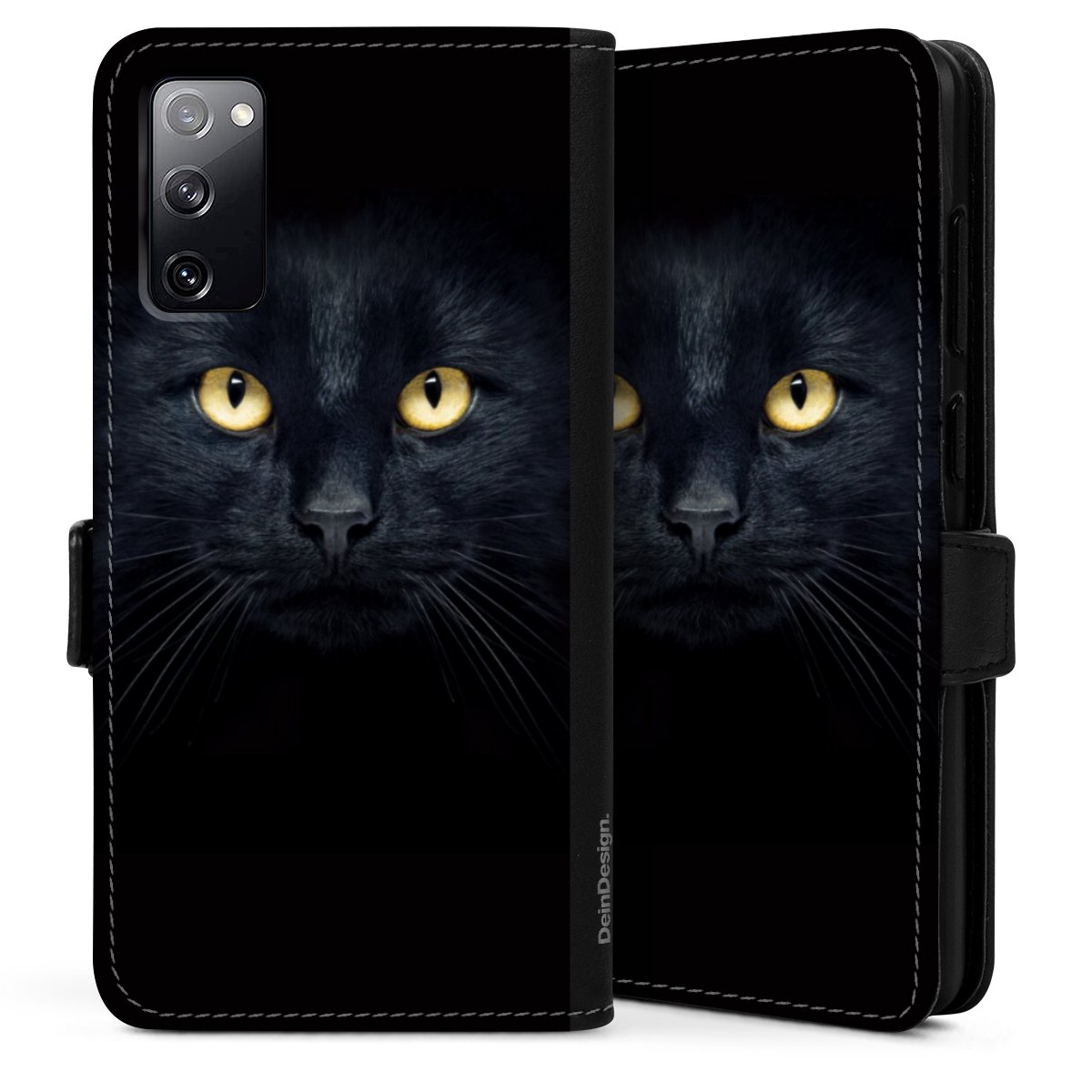 Galaxy S20 Handy Klapphülle Handyhülle aus Kunst Leder schwarz Flip Case Eye Cat Black Sideflip mit Lasche