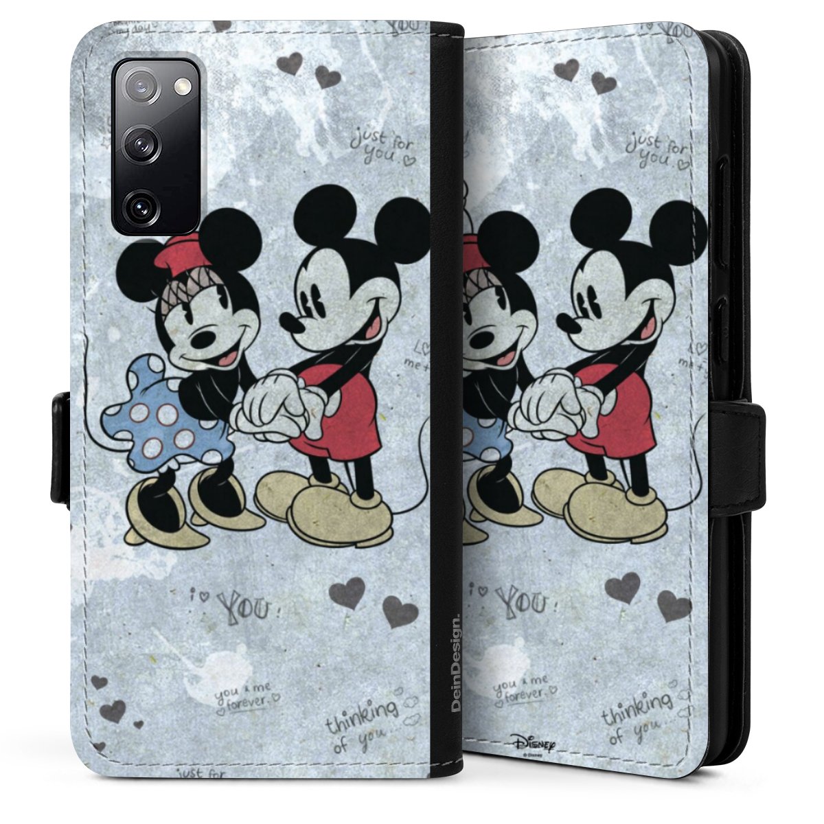 Galaxy S20 Handy Klapphülle Handyhülle aus Kunst Leder schwarz Flip Case Mickey & Minnie Mouse Vintage Disney Sideflip mit Lasche