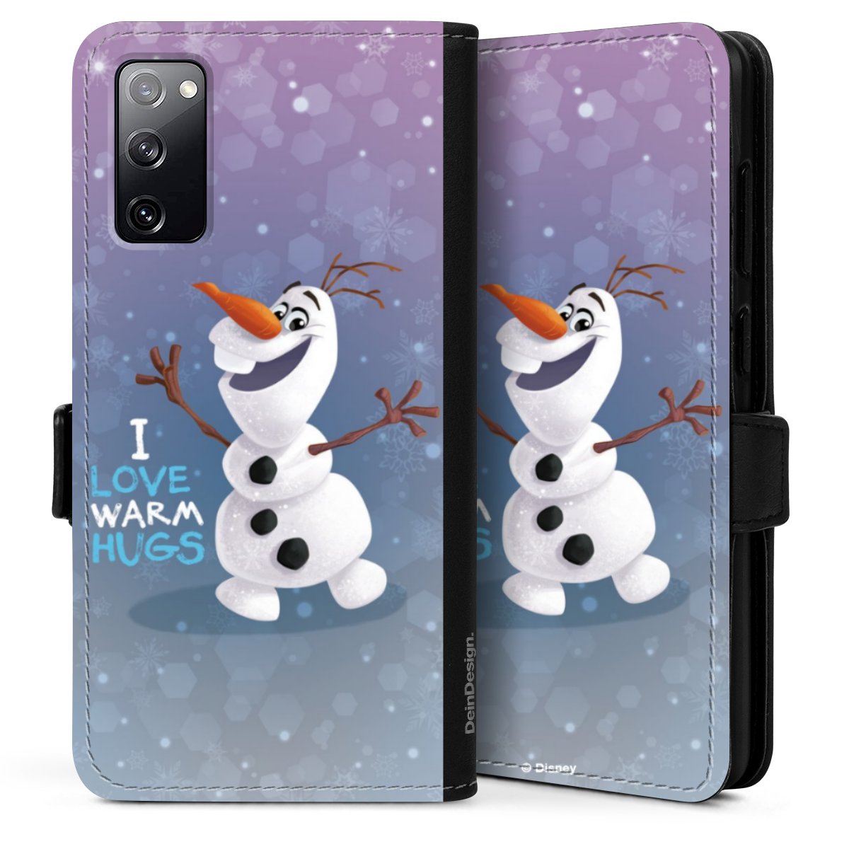 Galaxy S20 Handy Klapphülle Handyhülle aus Kunst Leder schwarz Flip Case Frozen Frozen Olaf Official Licensed Product Sideflip mit Lasche