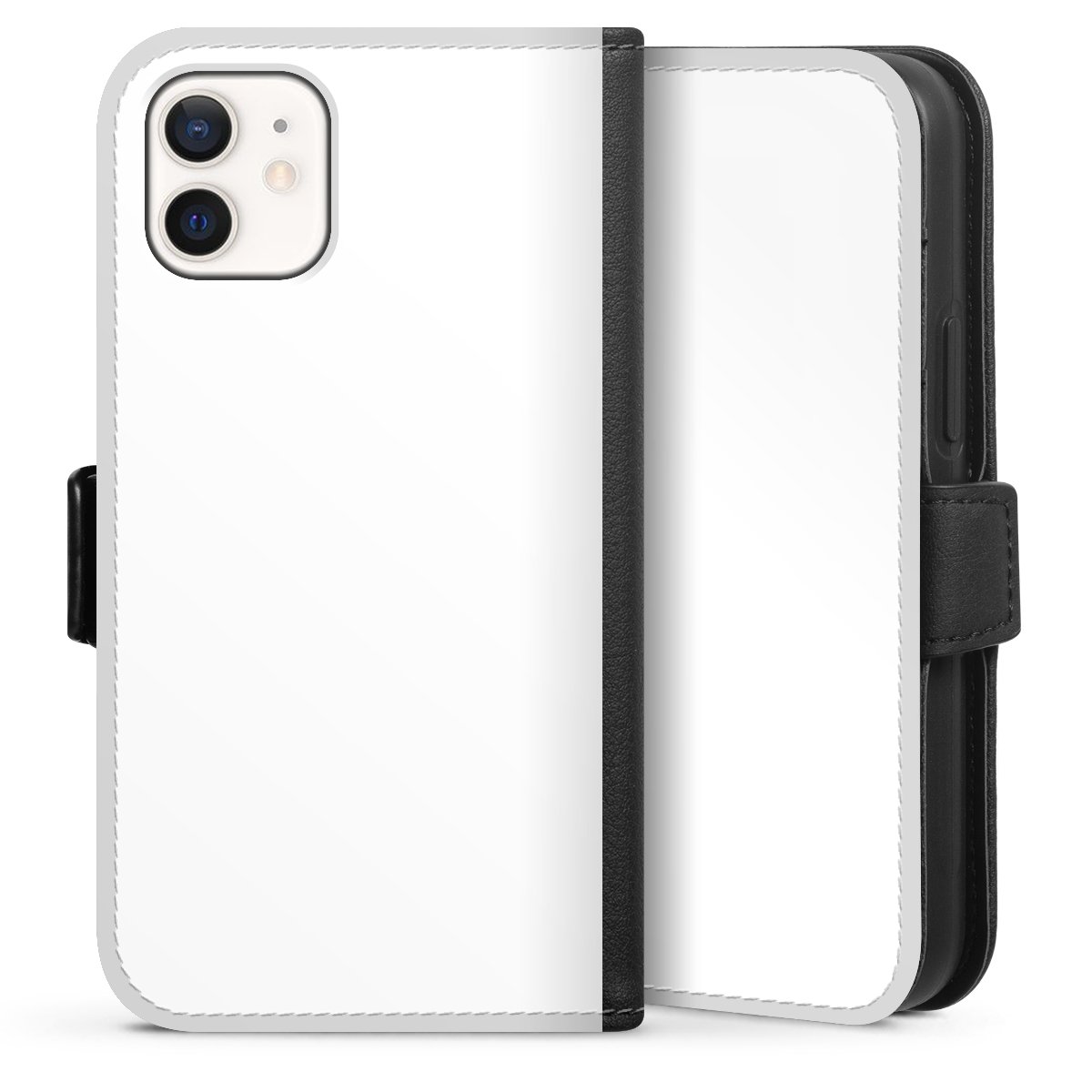 iPhone 12 mini Handy Klapphülle Handyhülle aus Kunst Leder schwarz Flip Case Unicoloured Colour White Sideflip mit Lasche