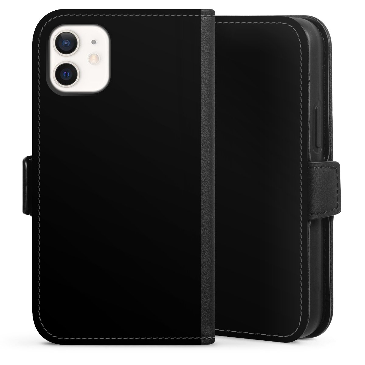 iPhone 12 mini Handy Klapphülle Handyhülle aus Kunst Leder schwarz Flip Case Black Colour Unicoloured Sideflip mit Lasche