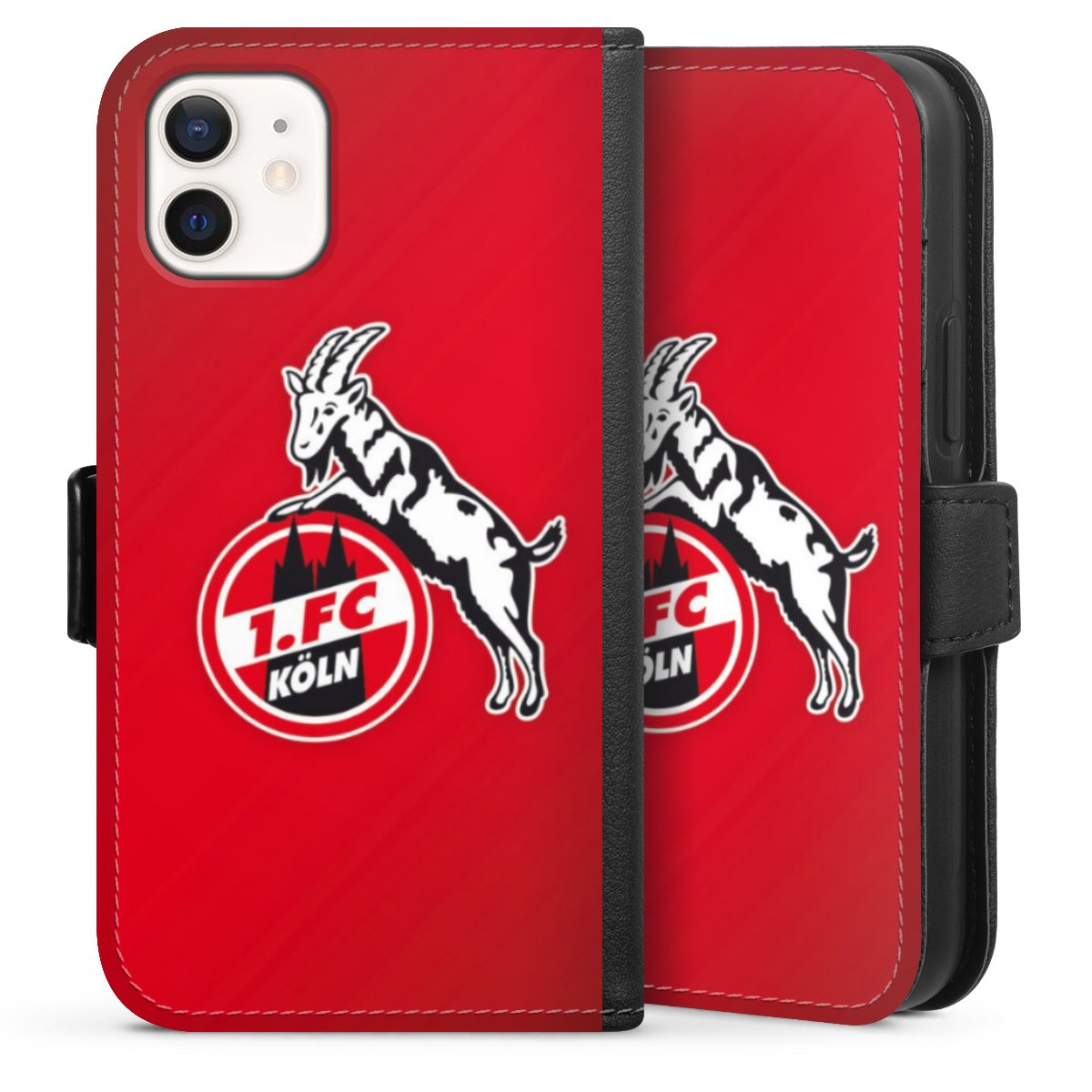 iPhone 12 mini Handy Klapphülle Handyhülle aus Kunst Leder schwarz Flip Case Official Licensed Product Effzeh 1. Fc Köln Sideflip mit Lasche