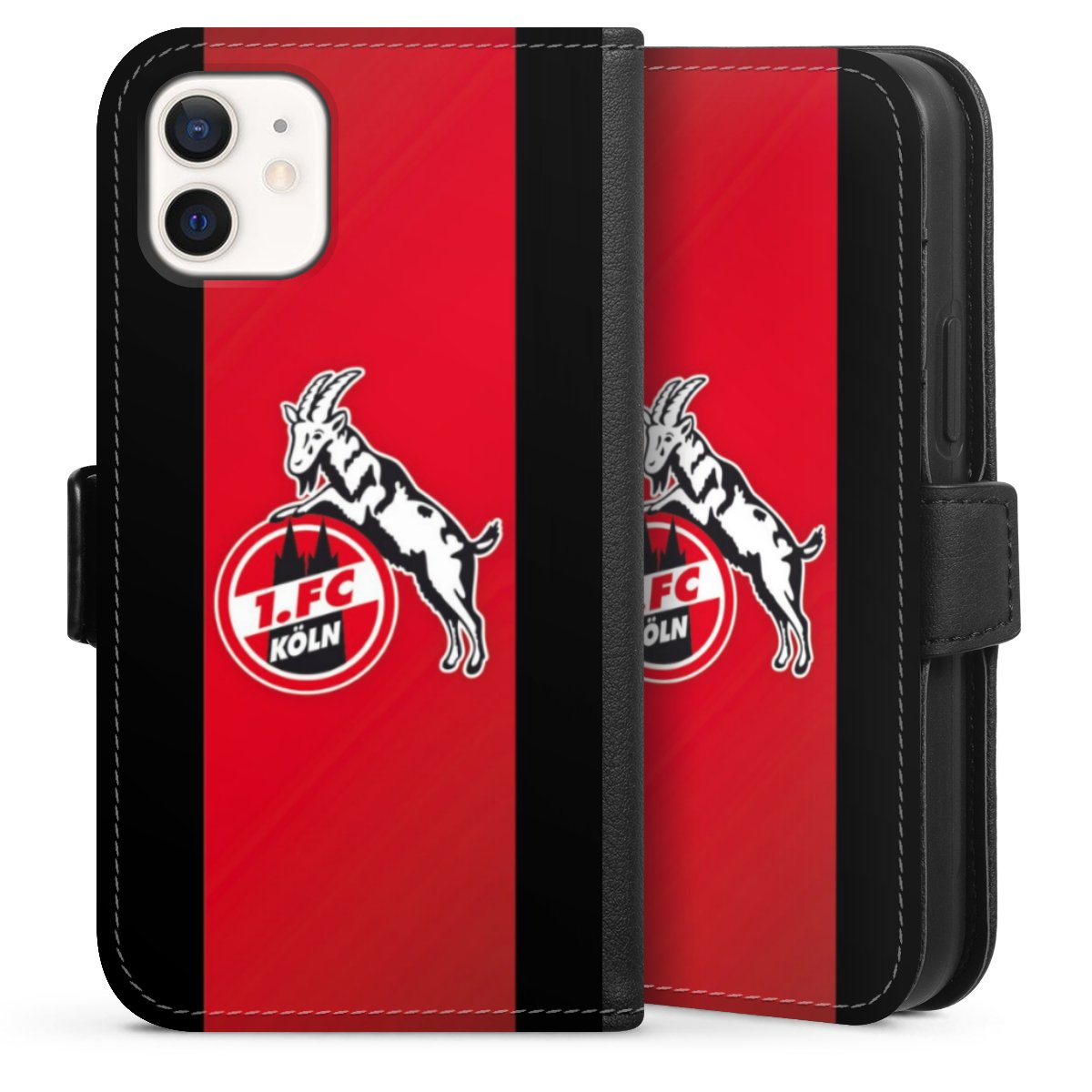 iPhone 12 mini Handy Klapphülle Handyhülle aus Kunst Leder schwarz Flip Case Official Licensed Product Billy Goat Hennes 1. Fc Köln Sideflip mit Lasche