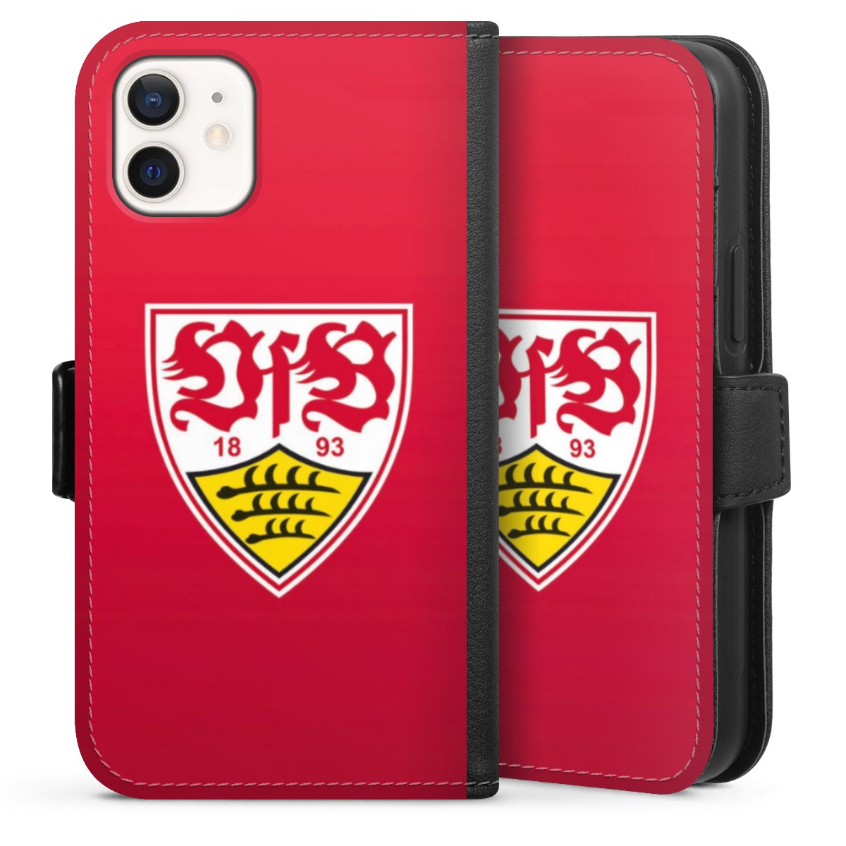 iPhone 12 mini Handy Klapphülle Handyhülle aus Kunst Leder schwarz Flip Case Official Licensed Product Vfb Stuttgart Sideflip mit Lasche