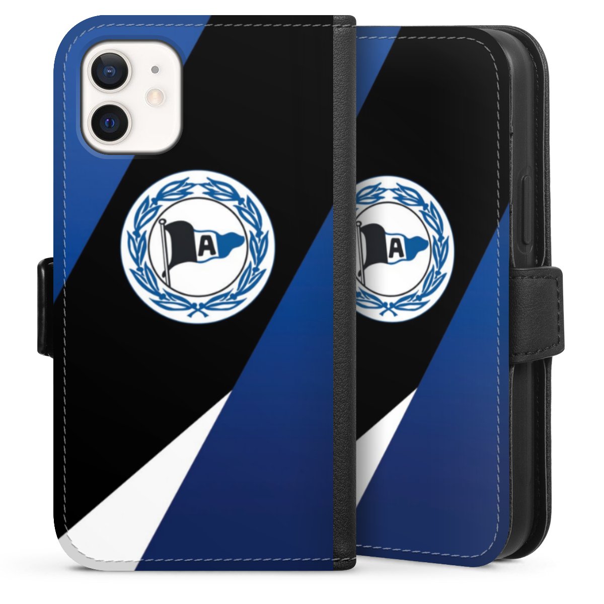 iPhone 12 mini Handy Klapphülle Handyhülle aus Kunst Leder schwarz Flip Case Official Licensed Product Arminia Bielefeld Dsc Sideflip mit Lasche