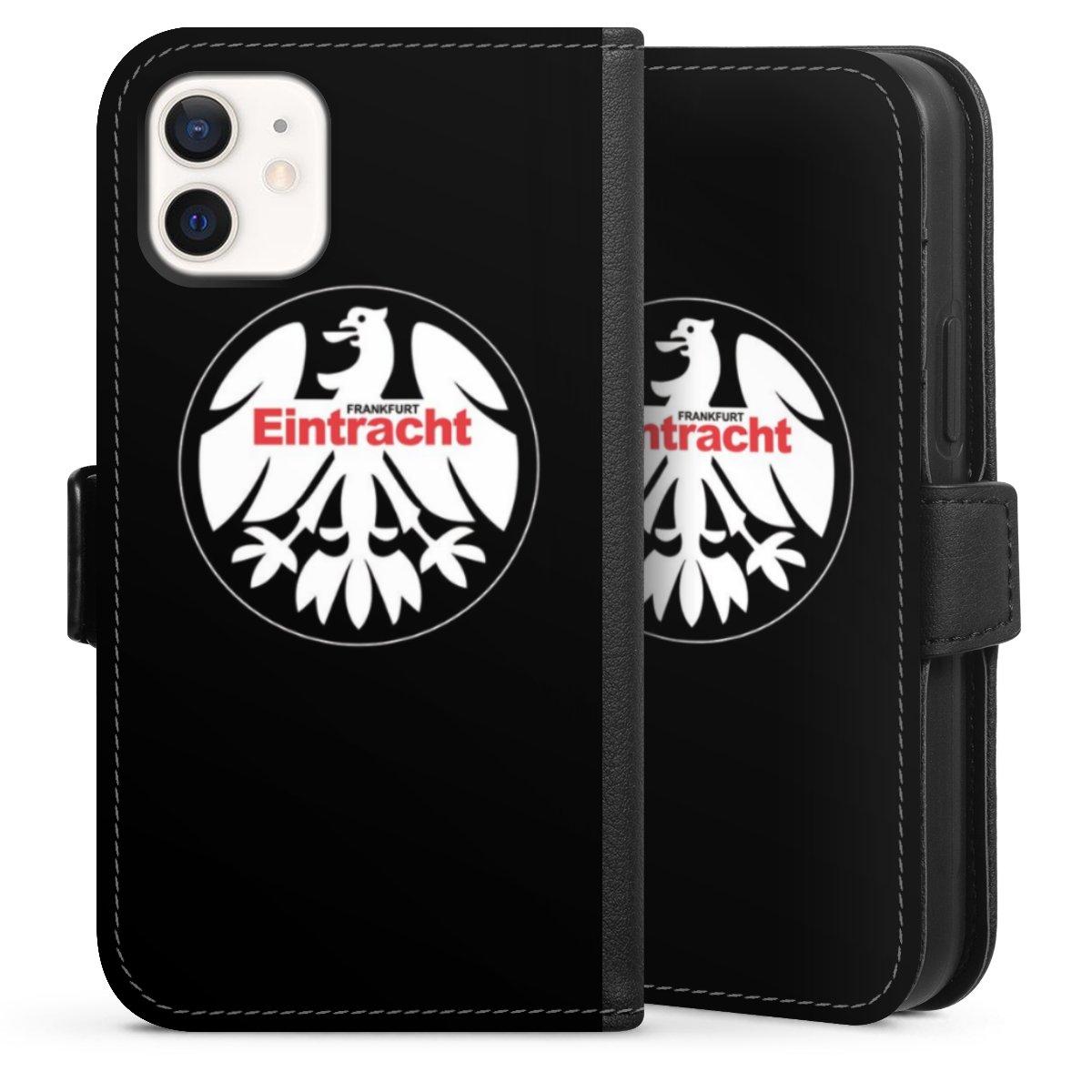 iPhone 12 mini Handy Klapphülle Handyhülle aus Kunst Leder schwarz Flip Case Official Licensed Product Eintracht Frankfurt Sge Sideflip mit Lasche