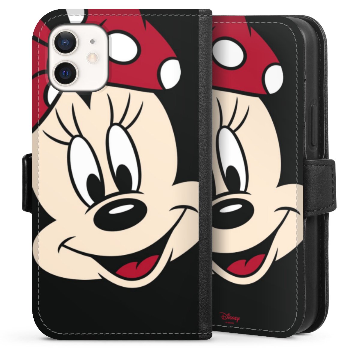 iPhone 12 mini Handy Klapphülle Handyhülle aus Kunst Leder schwarz Flip Case Minnie Mouse Official Licensed Product Disney Sideflip mit Lasche