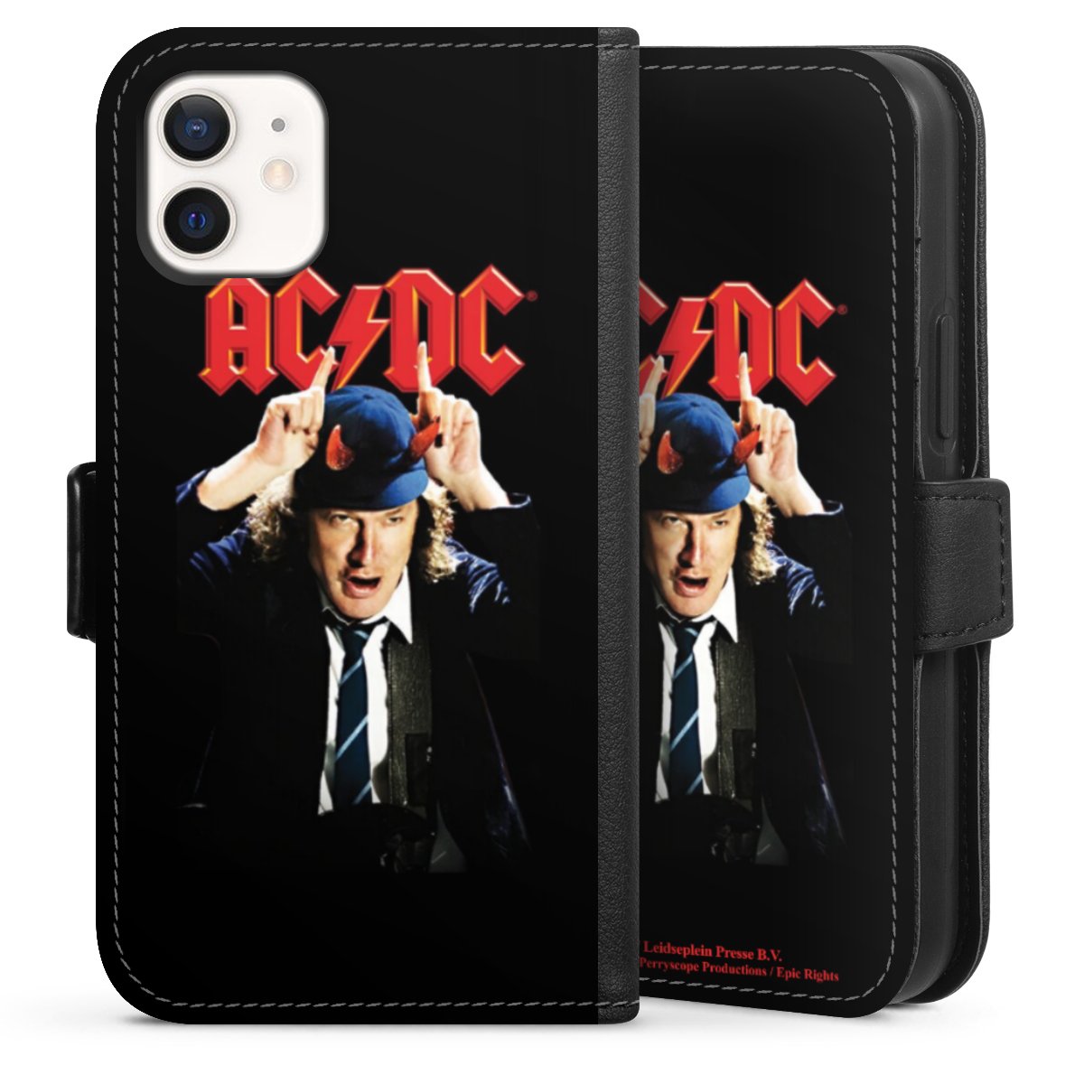 iPhone 12 mini Handy Klapphülle Handyhülle aus Kunst Leder schwarz Flip Case Merchandise Acdc Riverplate Sideflip mit Lasche