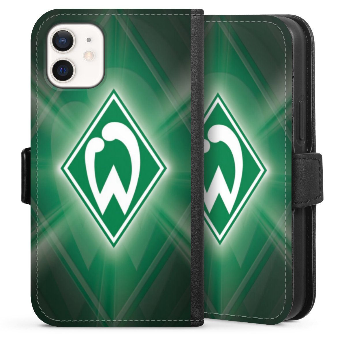 iPhone 12 mini Handy Klapphülle Handyhülle aus Kunst Leder schwarz Flip Case Sv Werder Bremen Official Licensed Product Coat Of Arms Sideflip mit Lasche