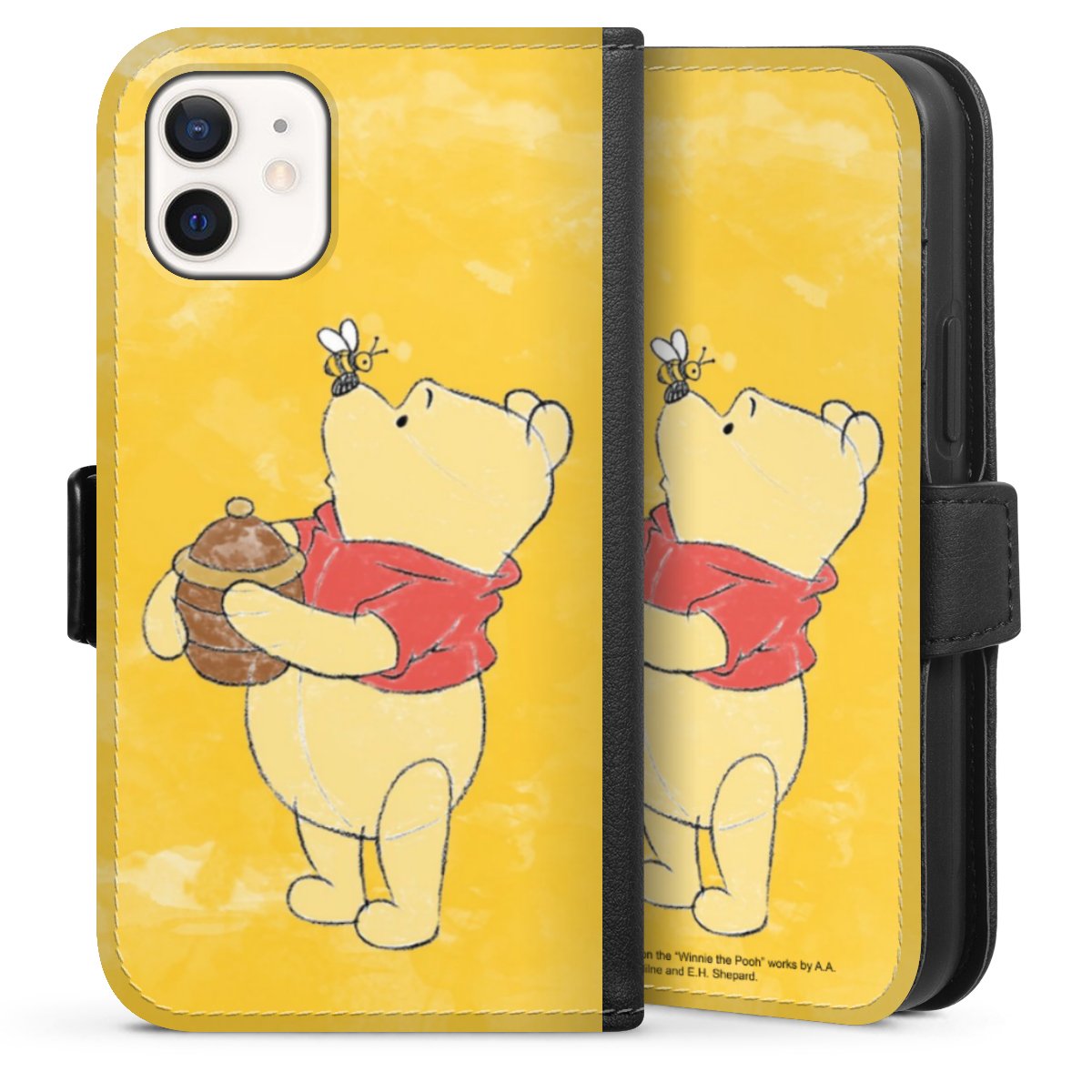 iPhone 12 mini Handy Klapphülle Handyhülle aus Kunst Leder schwarz Flip Case Official Licensed Product Winnie The Pooh Disney Sideflip mit Lasche