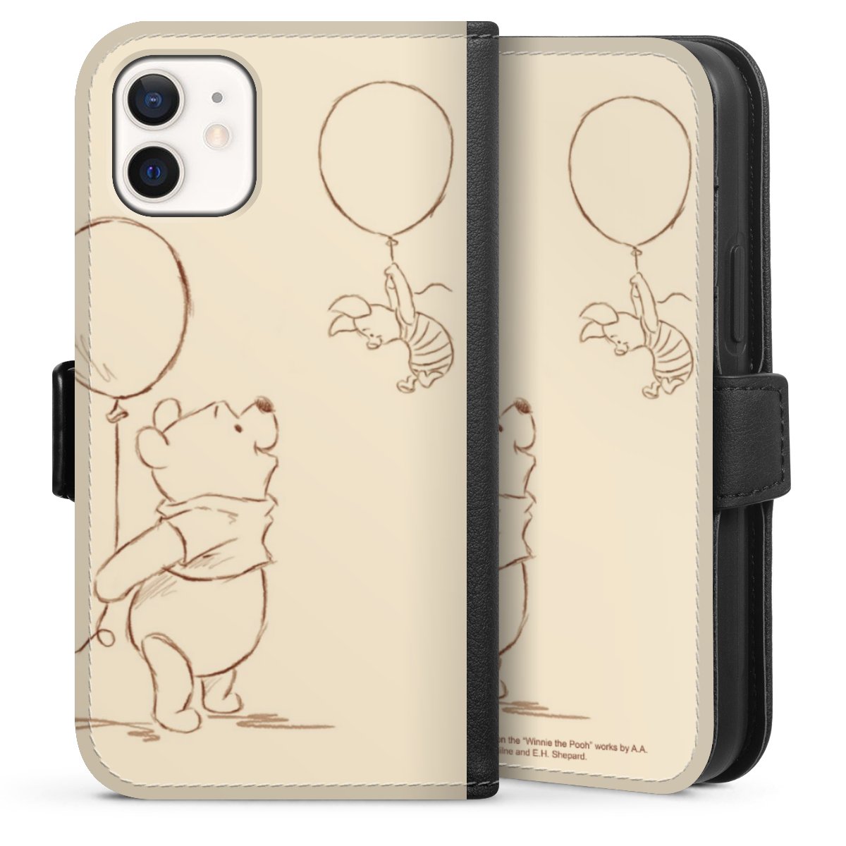 iPhone 12 mini Handy Klapphülle Handyhülle aus Kunst Leder schwarz Flip Case Official Licensed Product Winnie The Pooh Disney Sideflip mit Lasche